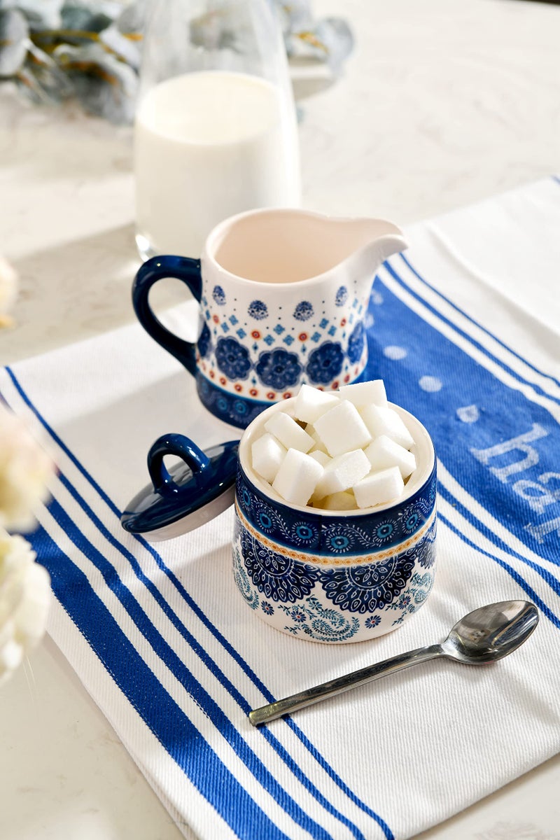 Bico Blue Talavera Ceramic Sugar and Creamer Set, Sugar Bowl with Lid, Cute Container for Coffee Bar, Kitchen Countertop Accessories, Microwave and Dishwasher Safe - Image 5